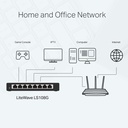  Switch TP-LINK LS108G, 8 Puertos, Gigabyte, 10/100/1000Mbps, Desktop Litewave, Carcasa metálica, Ultraligero con Super disipación de calor, Ahorro de Energía, Nuevo, garantia 1 año