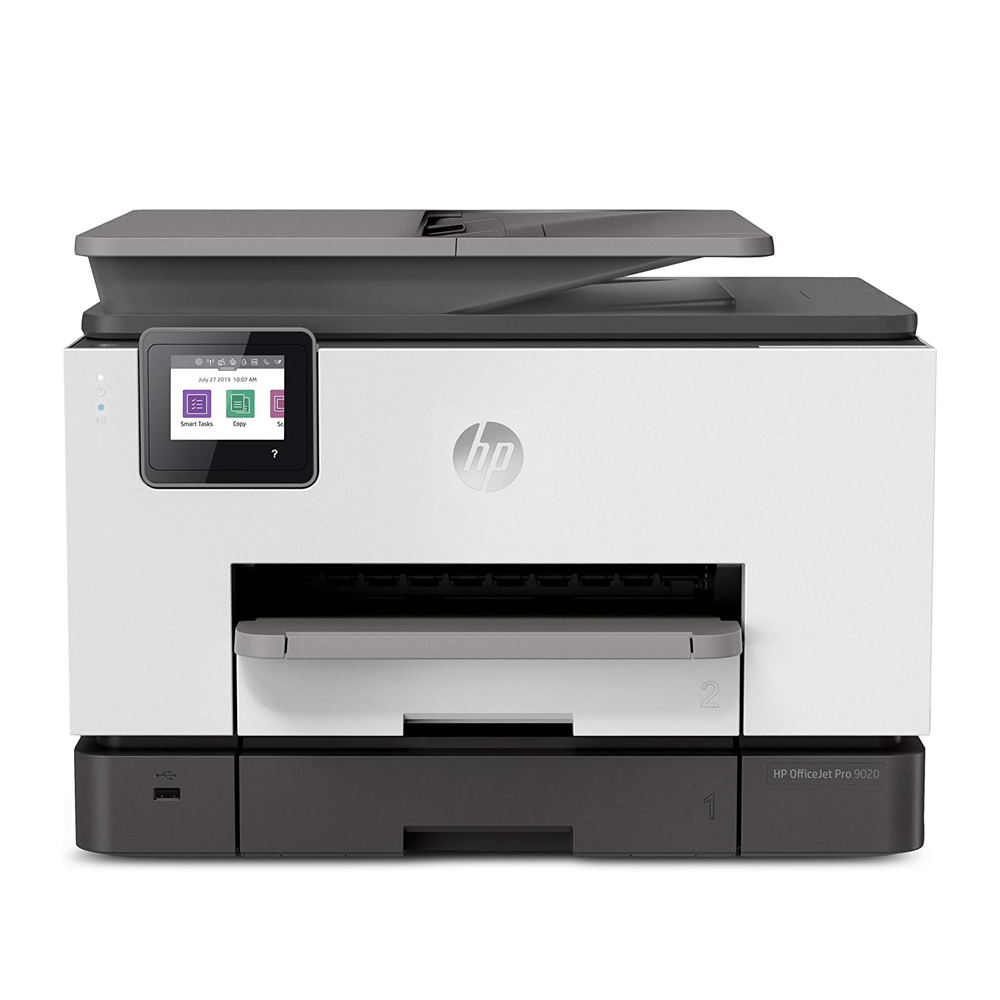 Impresora HP Multifuncion Officejet Pro 9020 imprime, copia, escanea, fax Pantalla tactil a color, duplex en ADF e impresion,doble bandeja, 22 ppm negro y 18 ppm en color Usb-Wifi-Ethernet Reformada para que trabaje sin chip