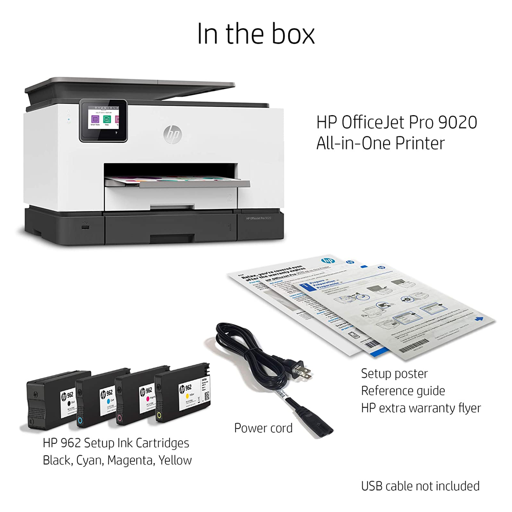 Impresora HP Multifuncion Officejet Pro 9020 imprime, copia, escanea, fax Pantalla tactil a color, duplex en ADF e impresion,doble bandeja, 22 ppm negro y 18 ppm en color Usb-Wifi-Ethernet Reformada para que trabaje sin chip