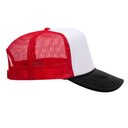Gorra Malla Trucker, Tamaño Adulto, dos colores: negro y rojo + frente blanco, doble pupo,  para Sublimacion personalizar o Bordar