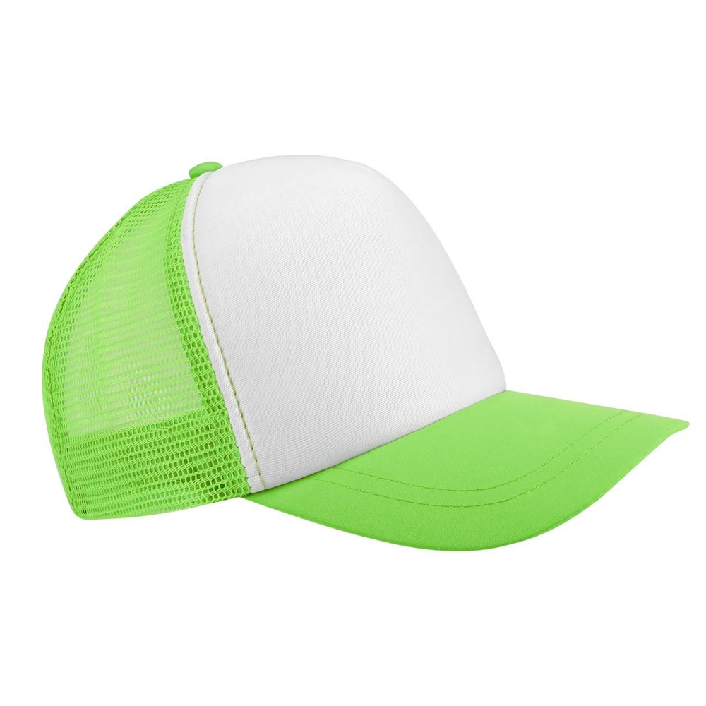 Gorra Malla Trucker, Tamaño Adulto, verde neon frente blanco, doble pupo, para Sublimacion personalizar o Bordar