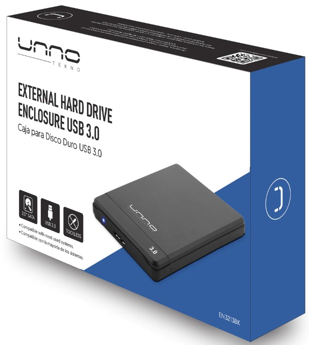 Capsula Disco duro 2.5" UNNO EN3213BK, Usb, 3.0, Hdd, Slim, Sata,  Nuevo, garantia 1 año