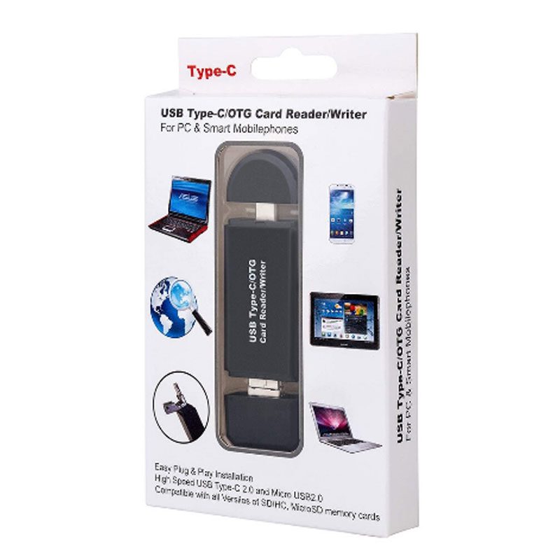 Lector de Tarjetas USB Tipo C 3 en 1 + Adaptador USB OTG a USB 2.0 + Lector de Tarjetas Micro SD TF para PC y portátiles