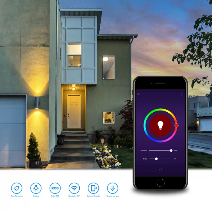 Foco Smart WIFI 015B 9W Multicolor RGB 2700K- 6500K  / Programación de horarios / Intensidad regulable / Control por APP