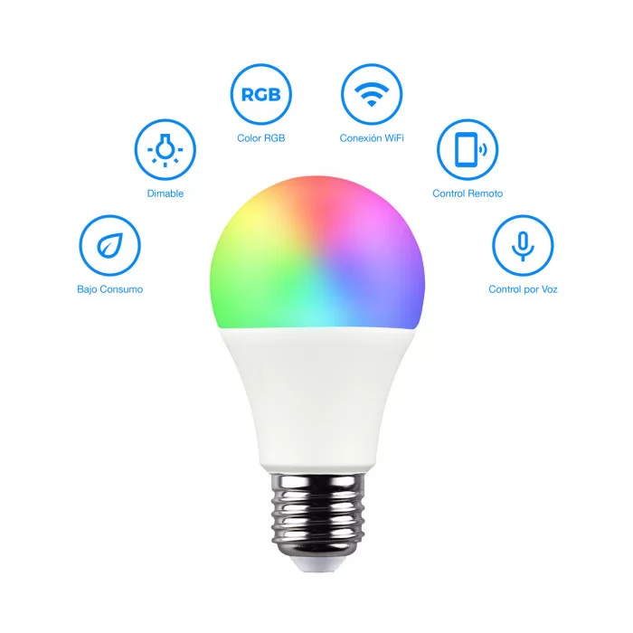 Foco Smart WIFI 015B 9W Multicolor RGB 2700K- 6500K  / Programación de horarios / Intensidad regulable / Control por APP
