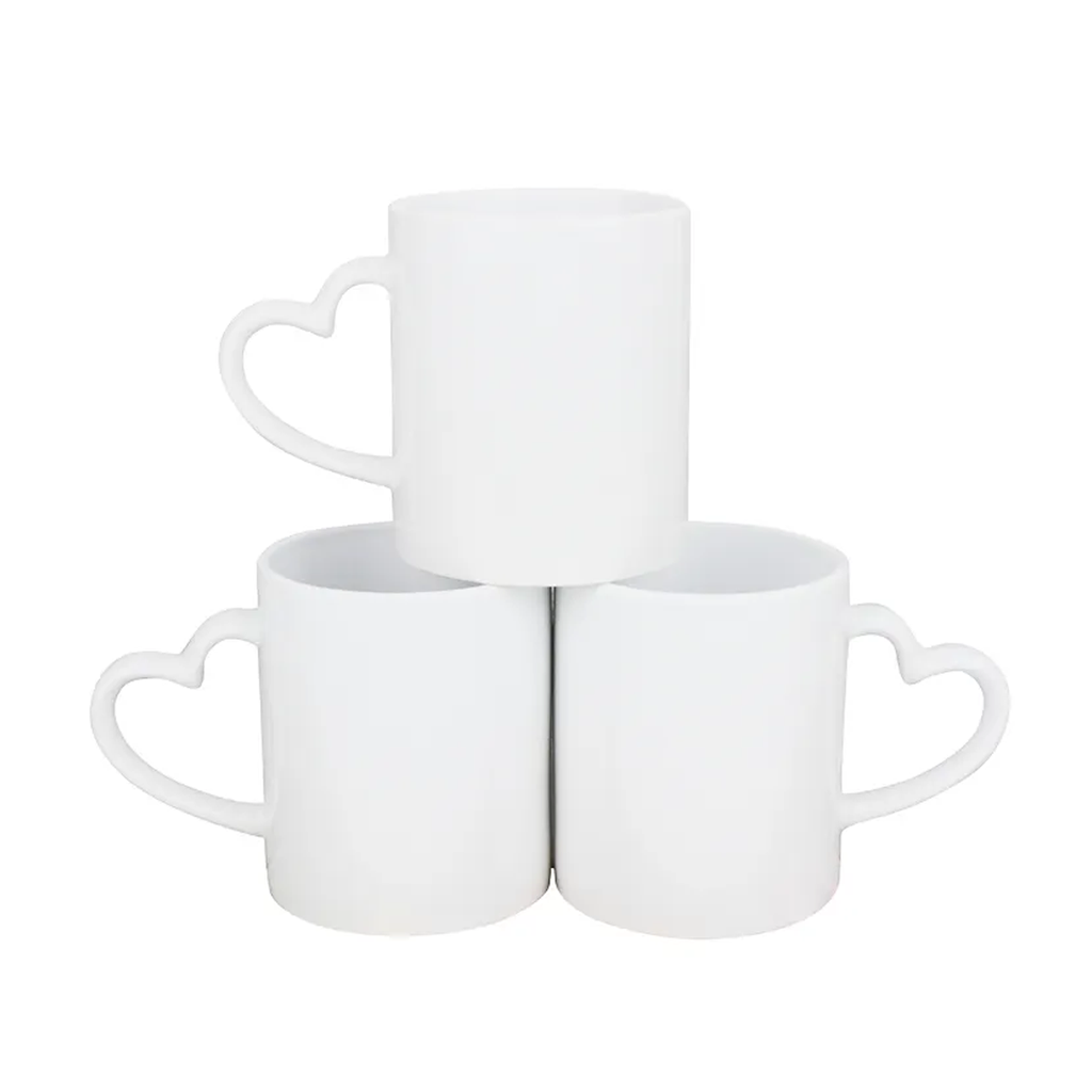 Jarro para sublimación 11oz con Asa de corazón blanco, AAA importado