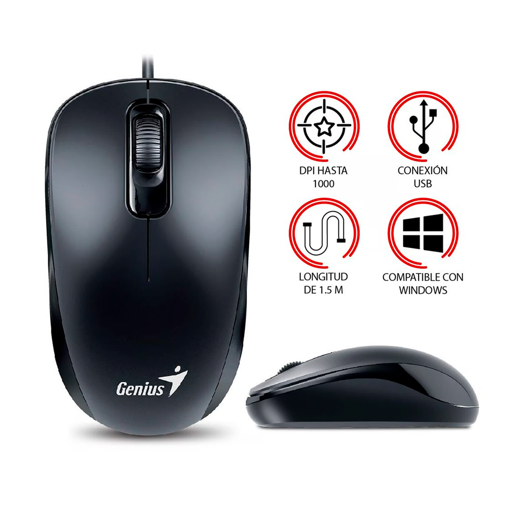 Mouse Genius DX-110, Usb optico, 3 botones, G5, ambidextro, color Negro
