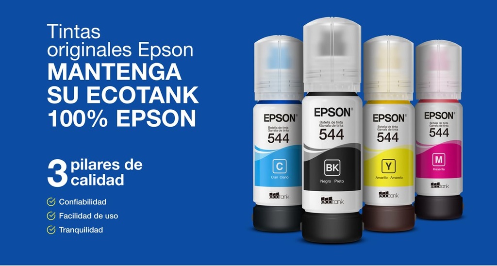 Paquete Pack Tinta Original Epson T544, 4 colores, Sellado L1110, L3110, L3210, L3150, L3250, L3160, L5190 