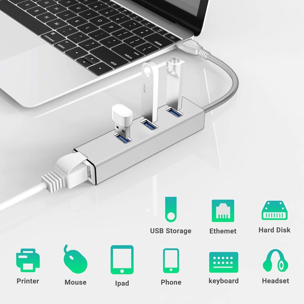 ADAPTADOR DE RED RJ-45 A USB 3.0 TRIPLE PUERTO USB