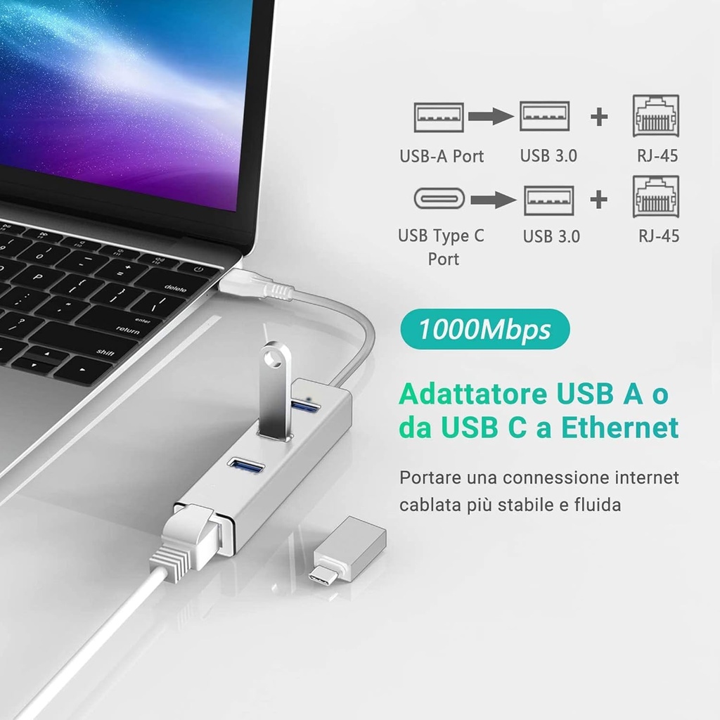 ADAPTADOR DE RED RJ-45 A USB 3.0 TRIPLE PUERTO USB