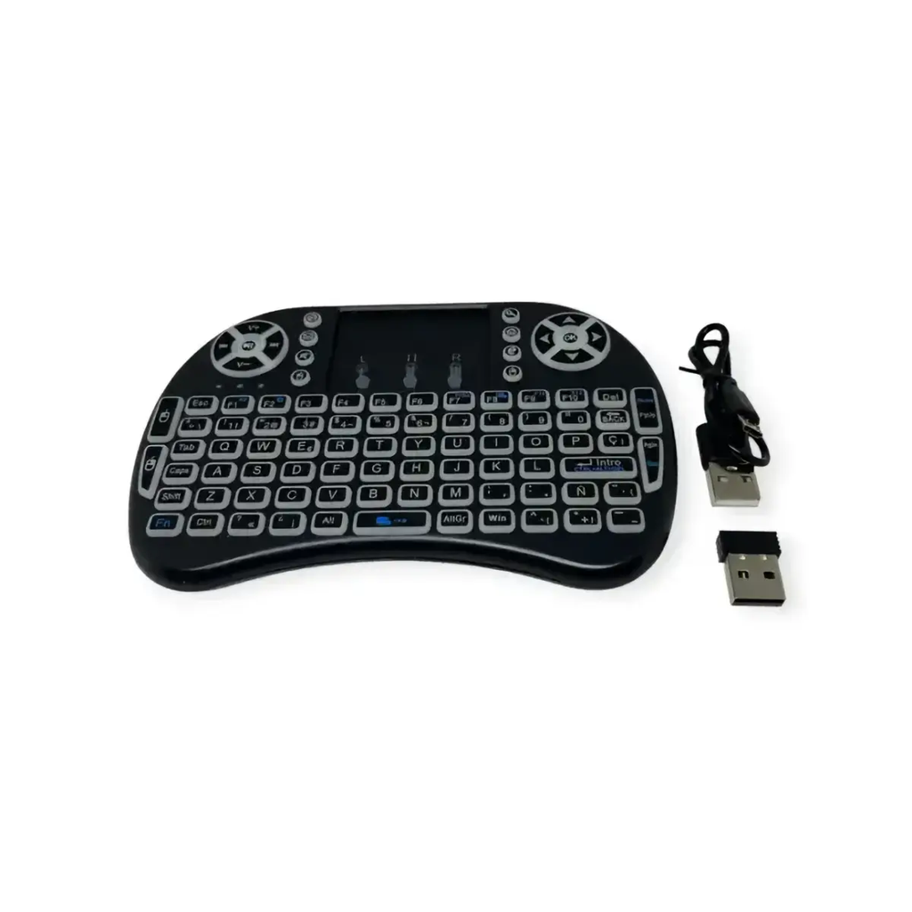 Mini teclado para Smart TV inalámbrico recargable, iluminación LED, black
