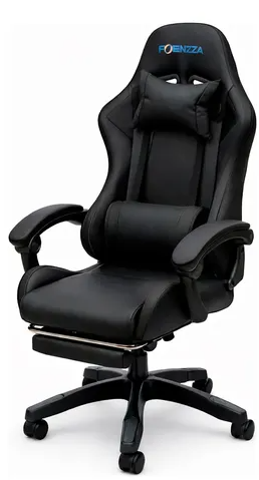 Silla Gamer Potenzza FULL BLACK Almohadas en Zona Lumbar y Cabeza, 60° de Inclinación