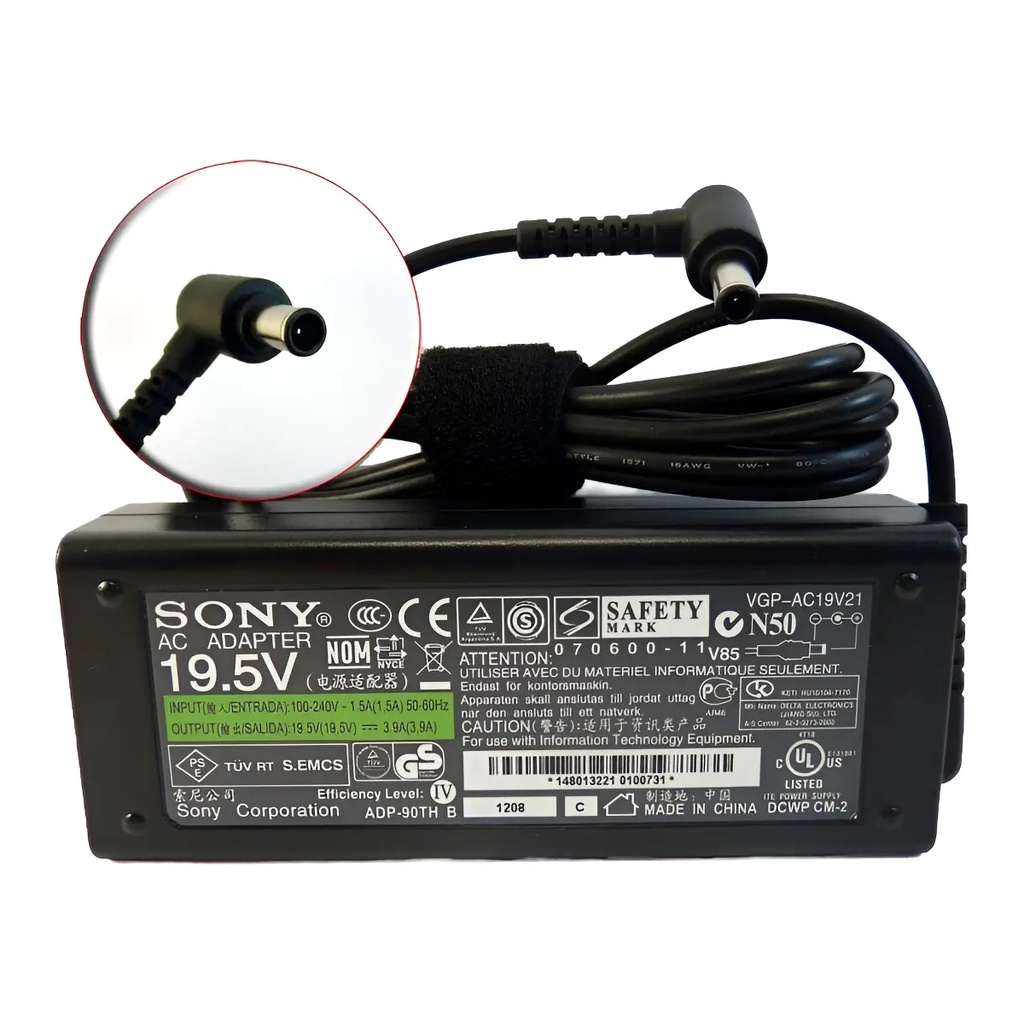 Cargador Laptop SONY 19.5V/3.9A/76W/6.5*4.4mm Plug Amarillo