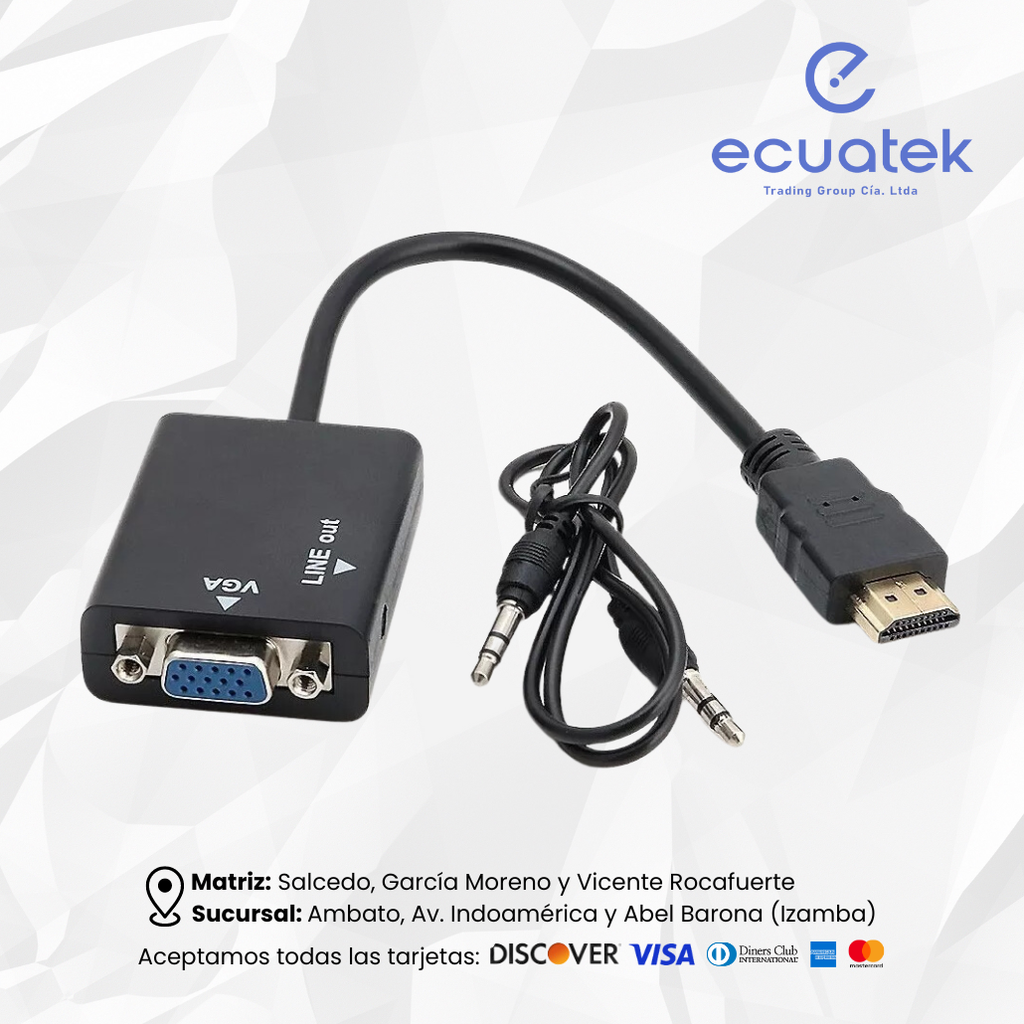 Cable Adaptador Convertidor  HDMI Macho a VGA Audio, completo