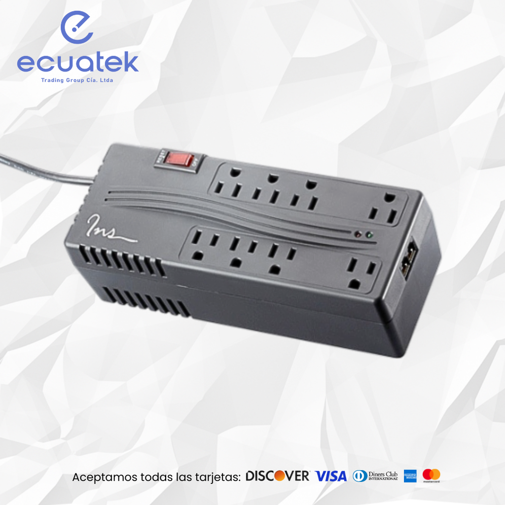 Regulador de voltaje INS 8 tomas negro/2RJ11 2000VA