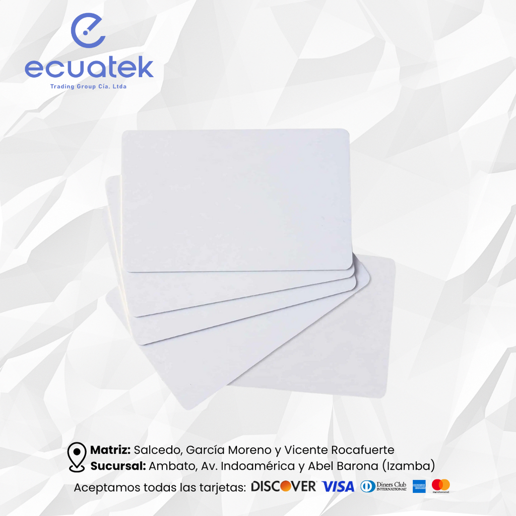 Tarjetas PVC  Policloruro de vinilo (PVC) - blanco, para Credencial ZEBRA Evolis, Datacard, Magicard 