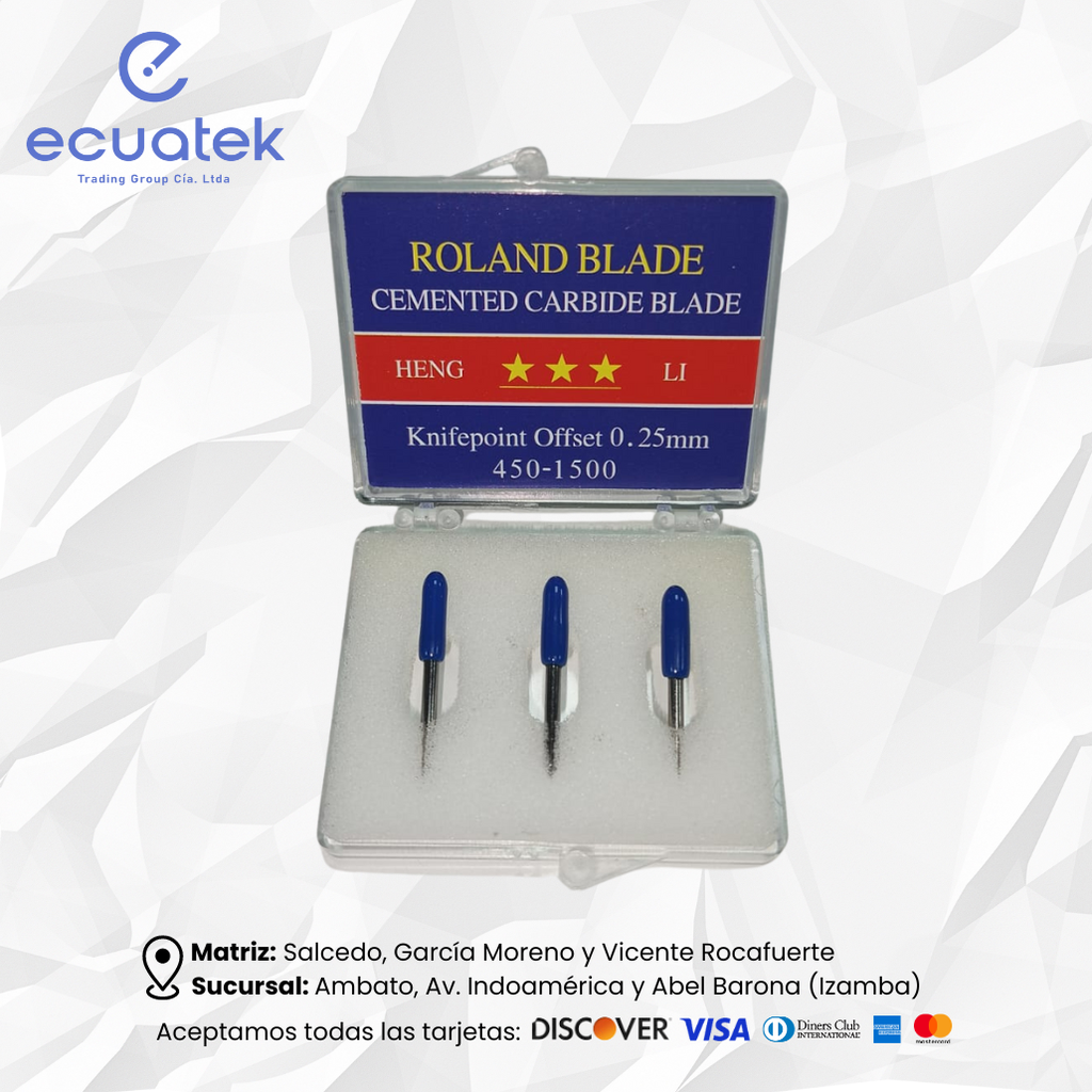 Set de 3 Cuchillas Roland para Plotter de Corte Azul 60º Grados