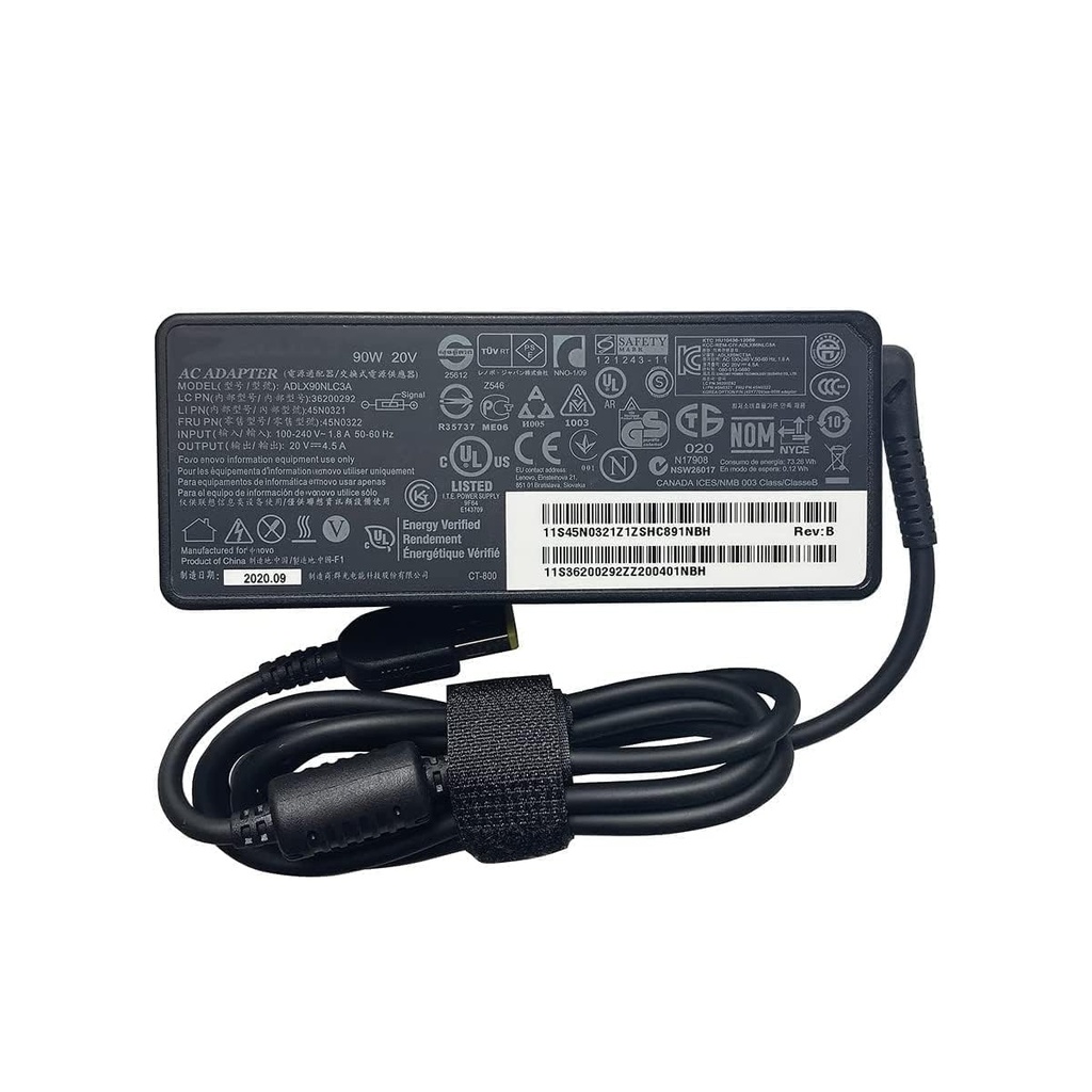 Cargador Laptop LENOVO 20V/4.5A/90W, Plug Rectangular, Original