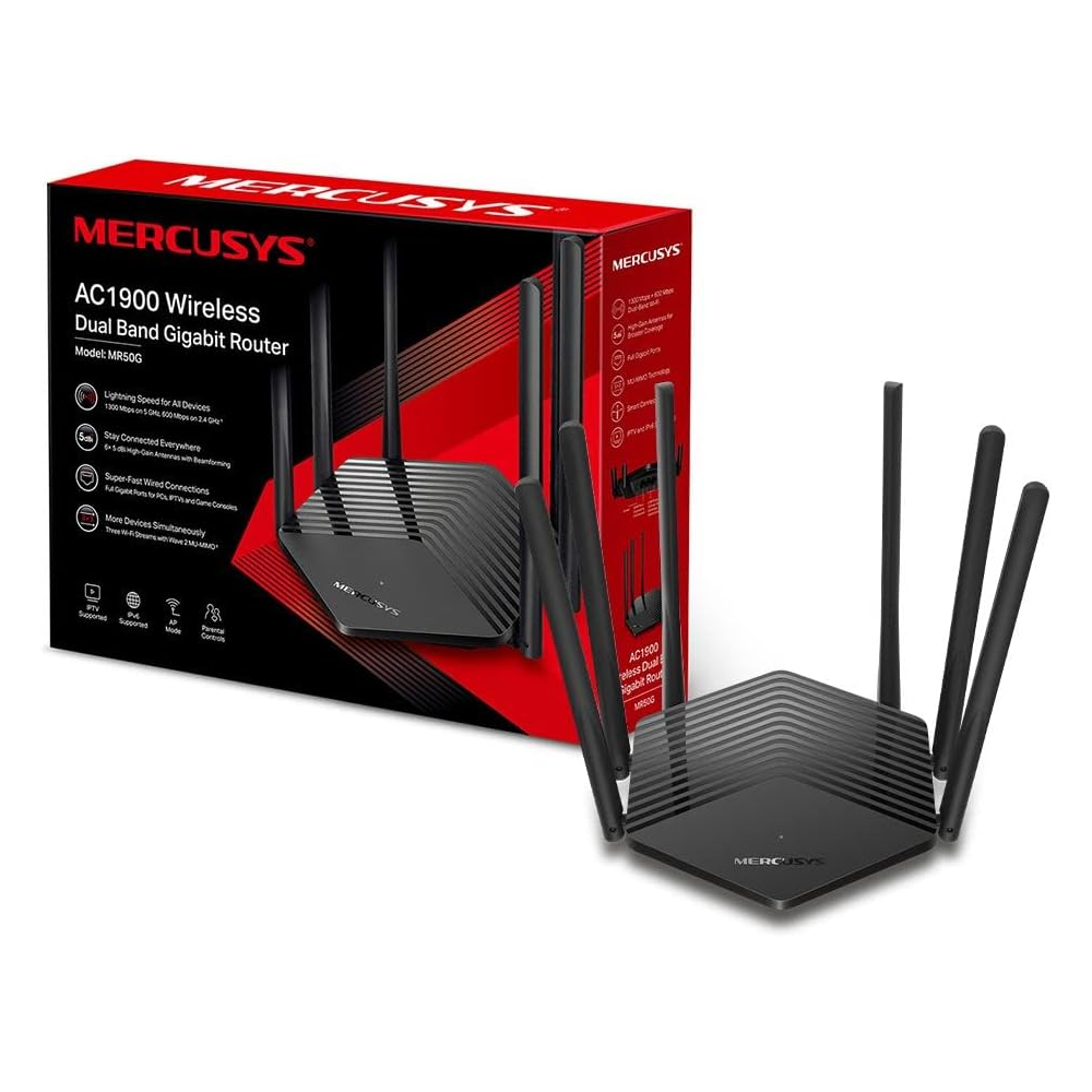 Router Mercusys MR50G AC1900, 6 Antenas, 2 Ptos, 3X3 Smart Connect, Control Parental