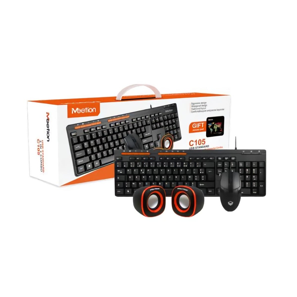 Combo MT-C105 Teclado + Mouse + Parlantes + Mouse pad, Usb, Alambrico, Black