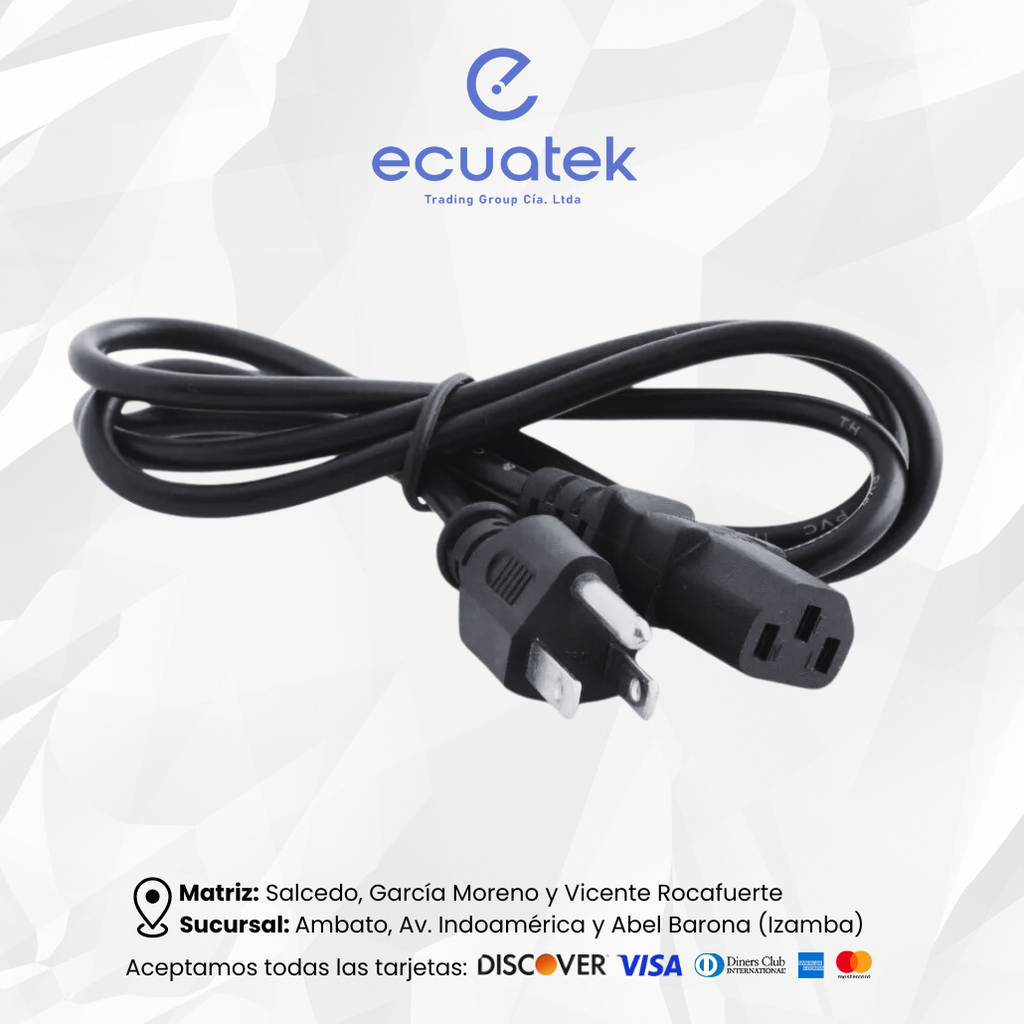 Cable de Poder 1.8Mt para Computador y Monitor, Reforzado