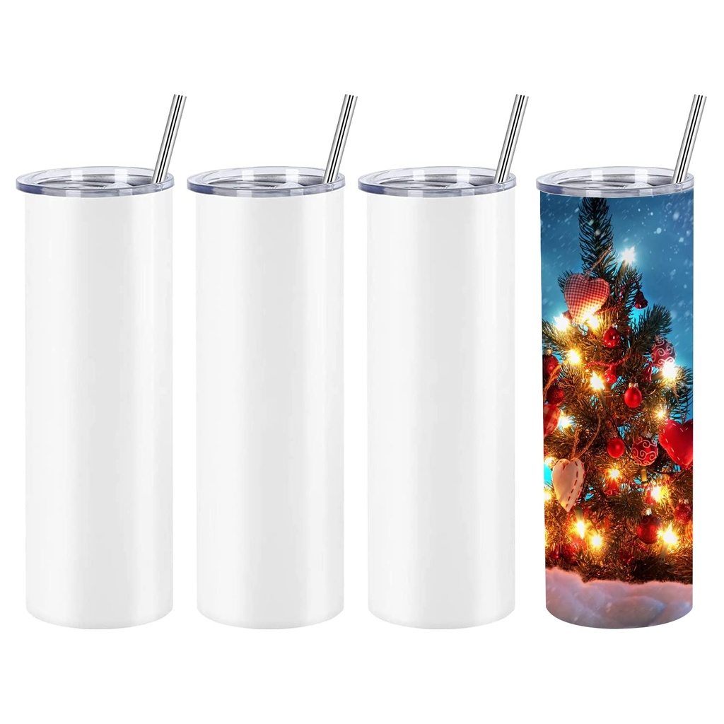 Termo tumbler de Acero inoxidable blanco, 20 oz + chupon de acero + caja individual