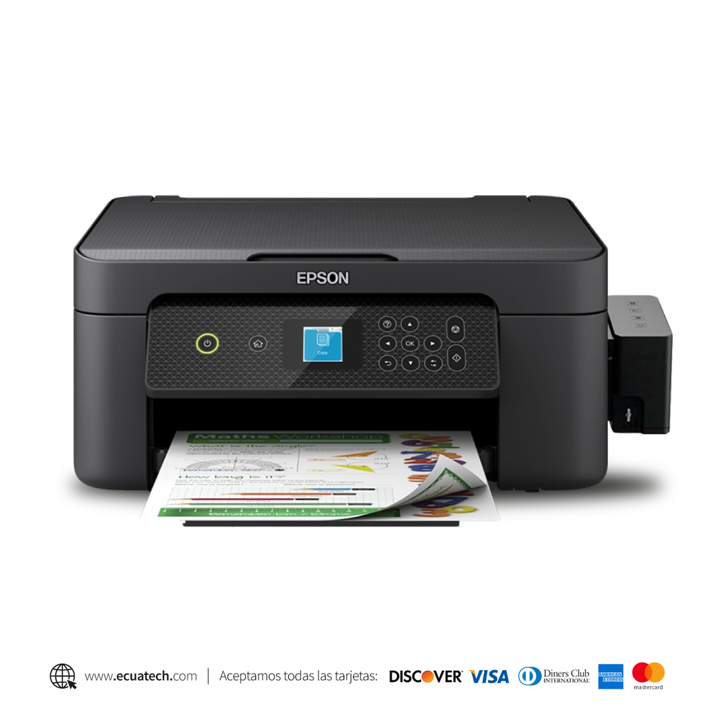 Impresora Epson XP-3200: Multifuncion impresora-copiadora-escaner, Dúplex en impresión, Wifi, USB, Impresión móvil, Pantalla a color, Bandeja posterior hasta 100 paginas, 33 pg/min Monocromo, 15 pg/min Color, nueva, con sistema de tinta continua fotografica