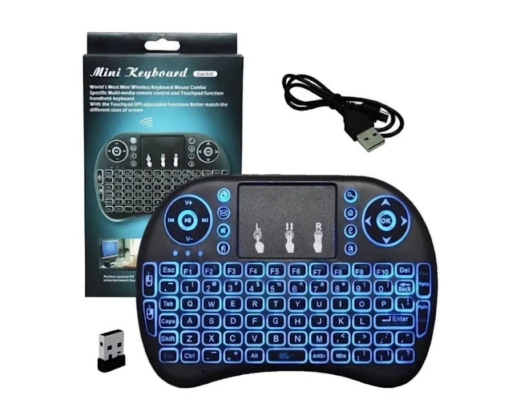 Mini teclado para Smart TV inalámbrico recargable, iluminación LED, black