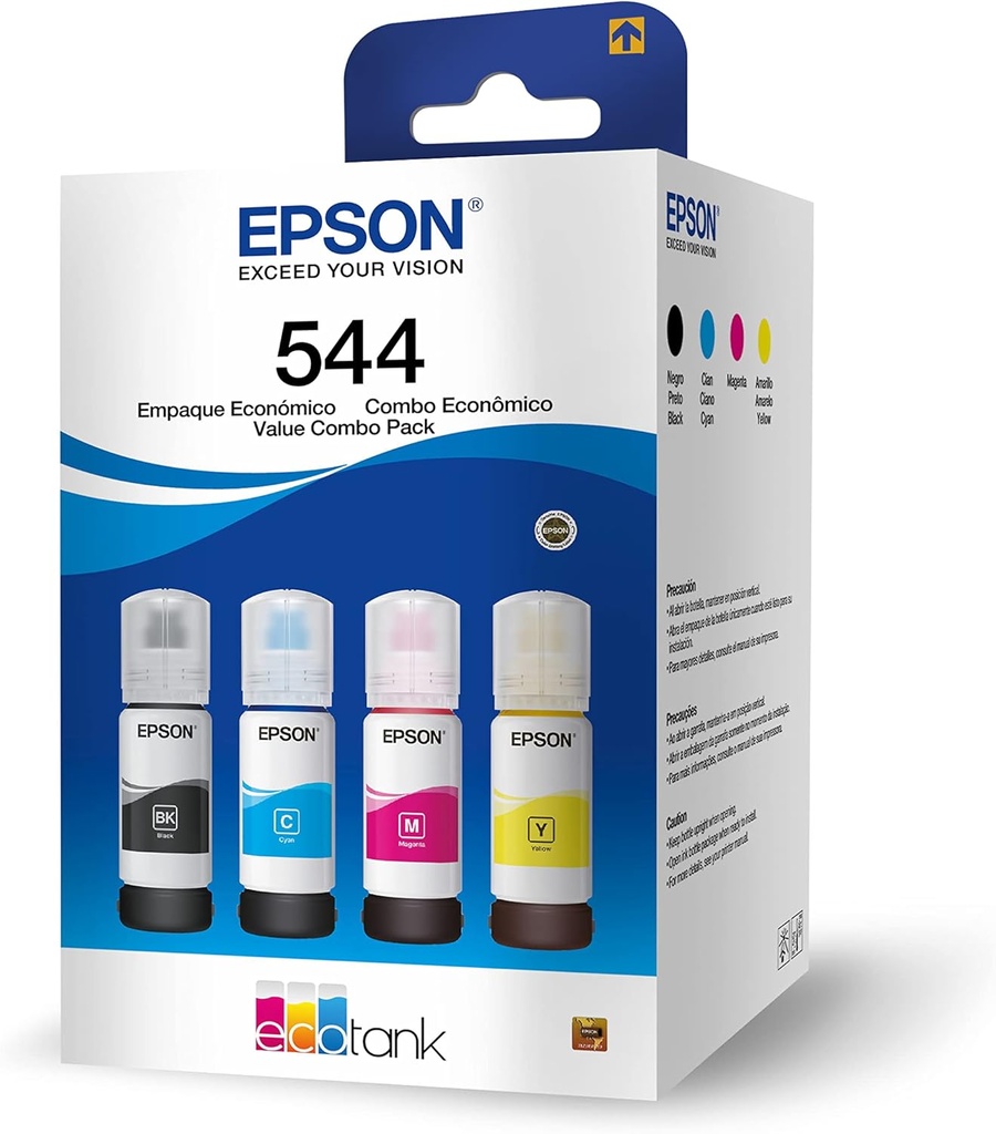 Paquete Pack Tinta Original Epson T544, 4 colores, Sellado L1110, L3110, L3210, L3150, L3250, L3160, L5190 