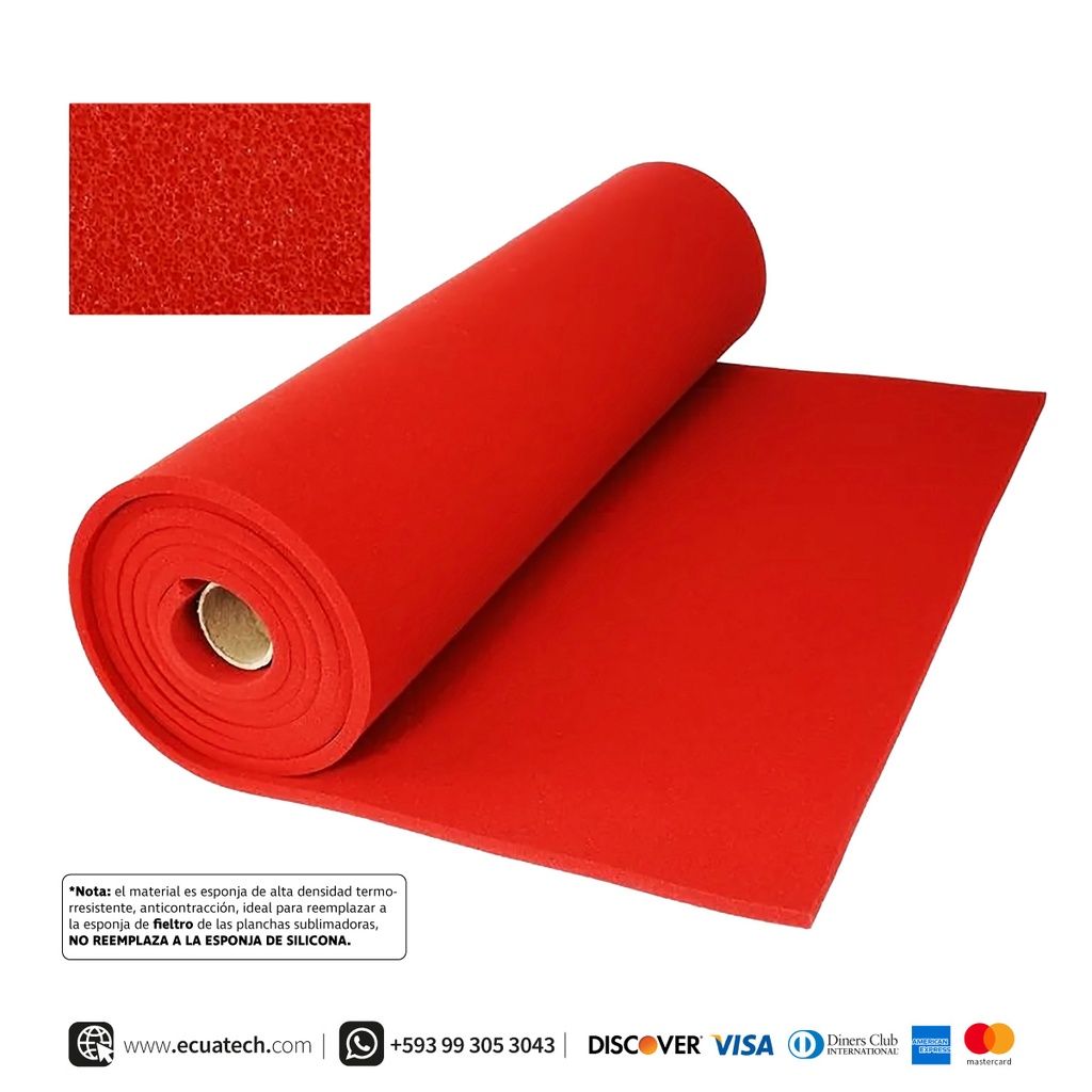 Esponja o almohadilla aglomerada para sublimadora x metro, 1cm espesor, 100cm de ancho