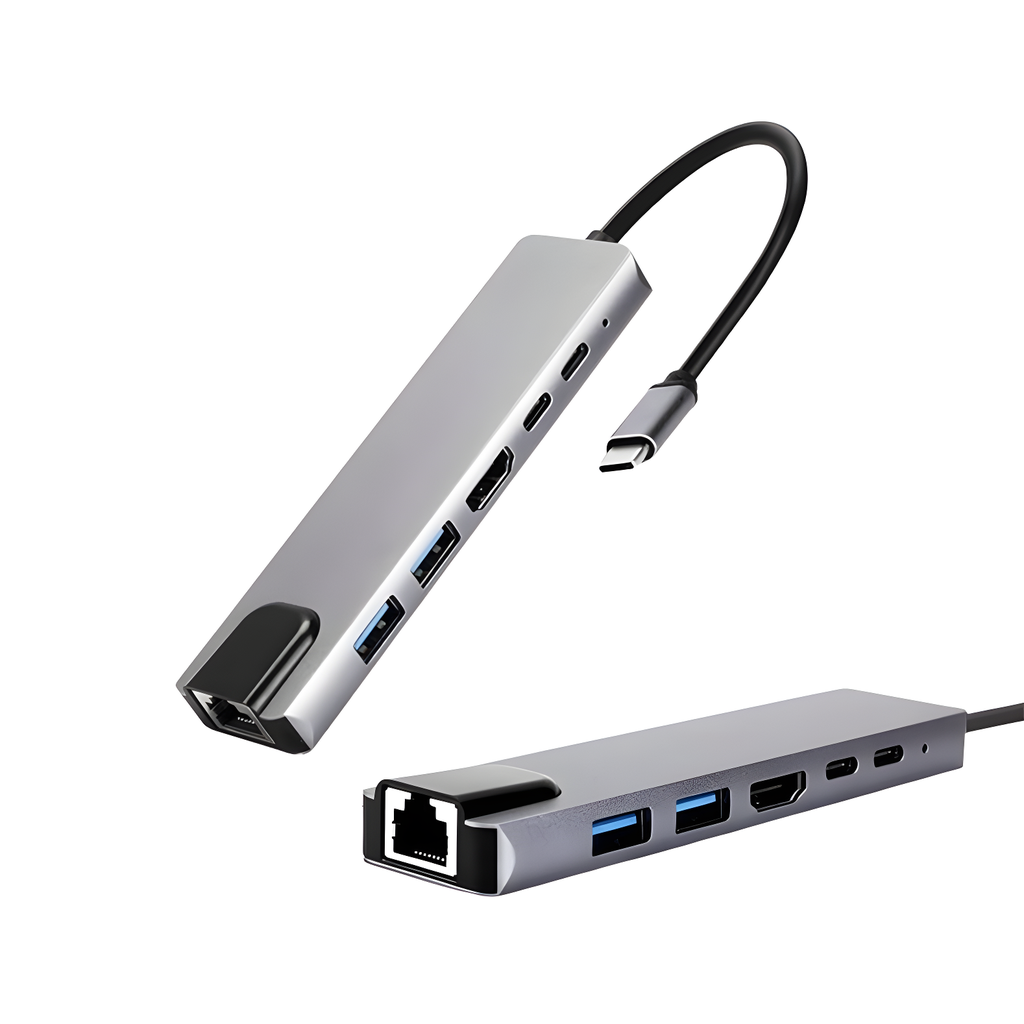 Hub Multiple 6 en 1 Lan-HDTV-USB x2 Tipo C x 2