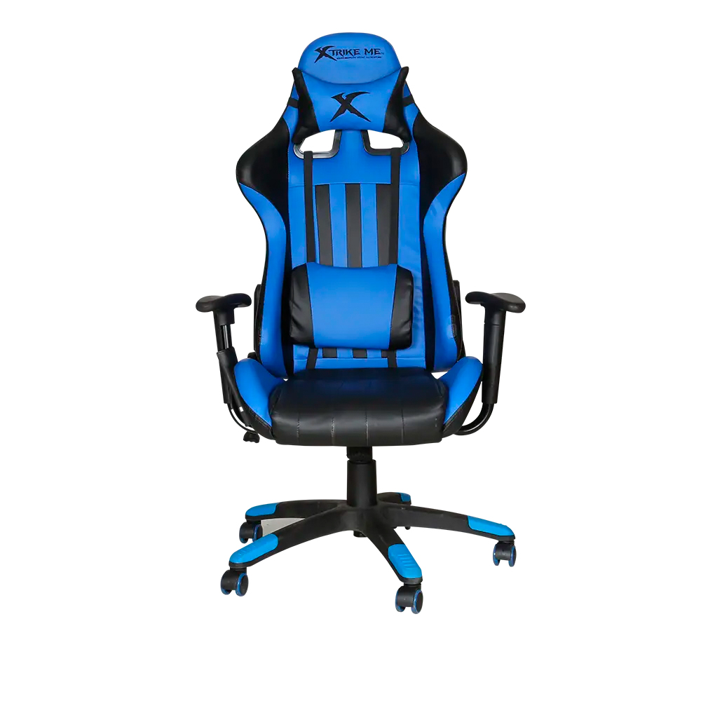 SILLA GAMING XTRIKE GC-905 BU NEGRO/AZUL ALMOHADAS CABEZA Y ZONA LUMBAR ROTACION 360° RECLINACION 180° CARGA MAX 135KG