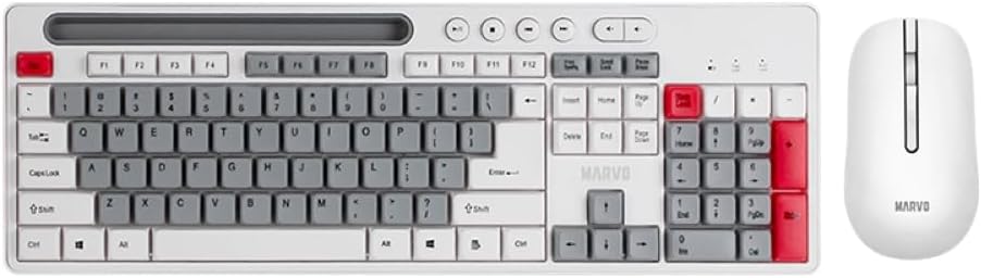 KIT 2 EN 1 TECLADO + MOUSE MARVO WS009 INALAMBRICO 110 TECLAS INGLES SOPORTE MOVIL/TABLET, DPI: 800 1200 1600 4 BOT. PILAS AA