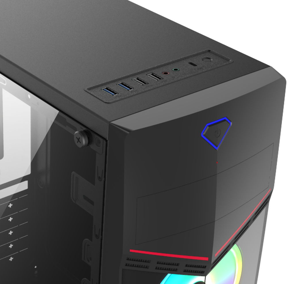 Cpu Asembled Gamer-i5V1: Procesador Intel Core™ i5-9400 2.9Ghz, Ram 8gb ddr4, disco duro 120GB SSD + 500GB HDD, Case RGB 2 ventiladores frontales tapa transparente, Video 1gb Nvidia Geforce ddr5, Con dvd-wr, Hdmi, 5 puertos Usb 2.0 + 3 puertos 3.0, Windows 10 64bits, Nuevo, 1 año de garantia