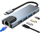 ADAPTADOR 5 EN 1: TIPO C – DMI – 2 USB3.0 – ETHERNET – RJ45 Y concentrador de Carga PD