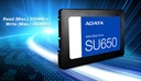 Disco Solido SSD AData 512Gb SU650, Sata 6GB/S,3D NAND Lectura 520MB/S, Escritura 450MB/S, Nuevo, garantia 1 año
