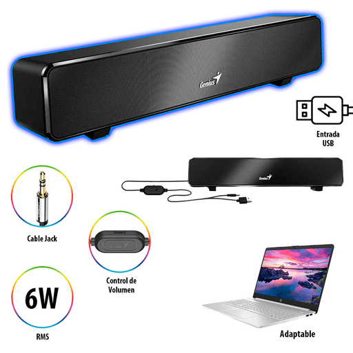 Parlante Genius Sound bar 100, Usb, 6w, 1.5, Alambrico Negro