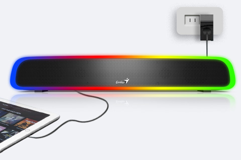 Parlante Genius SoundBar 200BT 5.1, Usb y plug Stereo, RGB Lighting Led, Portable, con control, negro