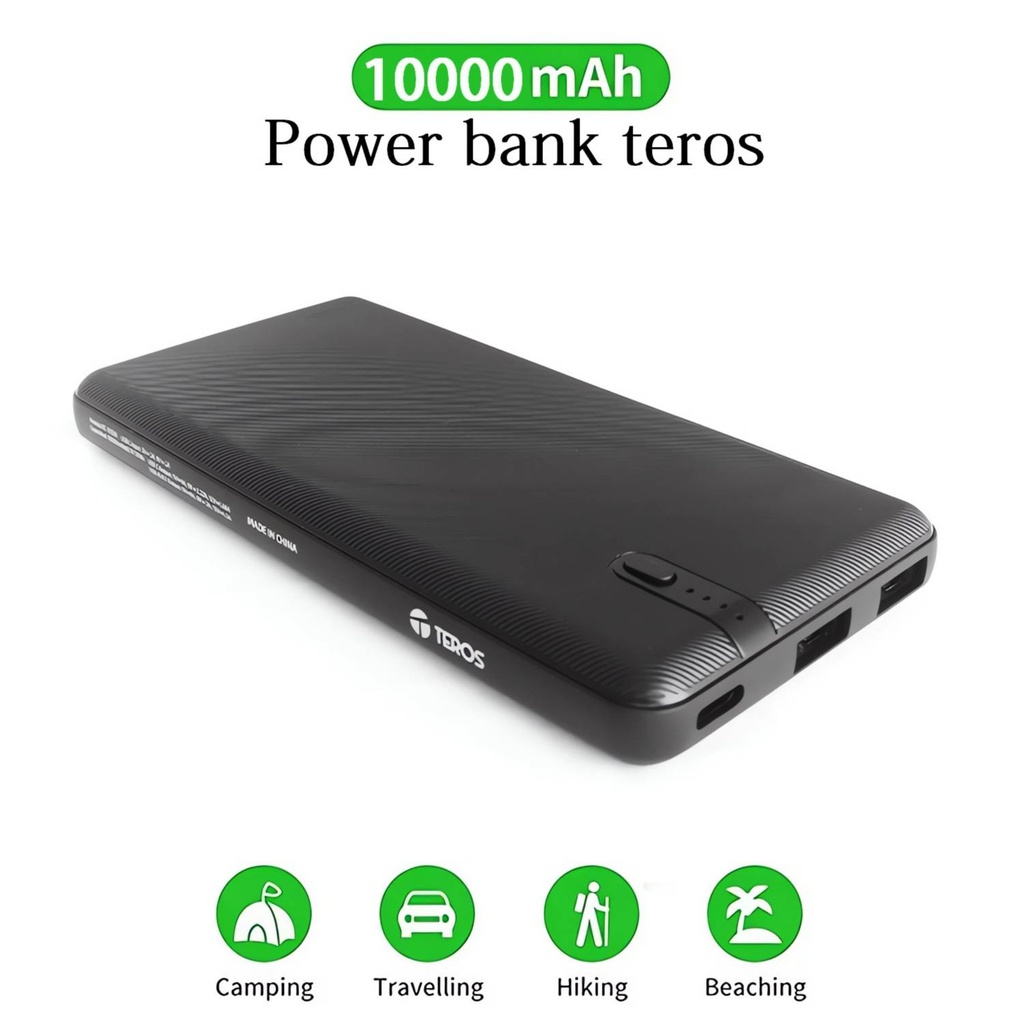 Bateria Portatil Powerbank Teros, TE-7053N 10000Mah Pd20W Entrada Usb-C 2Salidas Usb A