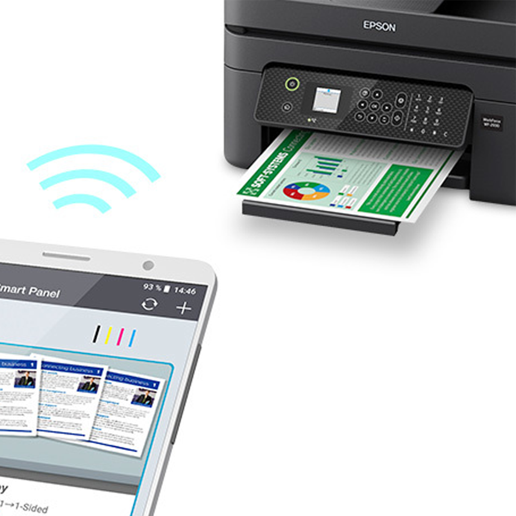 Impresora Epson WF-2930DWF: Multifuncion impresora-copiadora-escaner-fax, dúplex en impresión, USB, Wifi, Impresión móvil, Pantalla a color, bandeja posterior hasta 100 hojas, 33 pg/min Monocromo, 18 pg/min Color, SELLADA, para colocar llave CHIPLESS