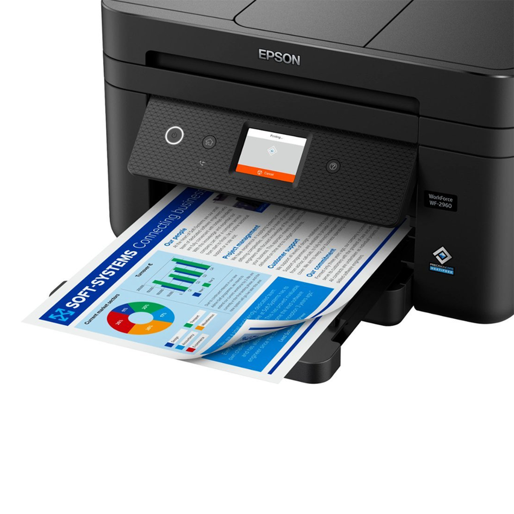 Impresora Epson WF-2960: Multifuncion impresora-copiadora-escaner fax, Duplex en impresion A4, Wifi, USB, Pantalla color, Bandeja posterior 150 hojas, 33 paginas/minuto Black, 20 paginas/minuto Color, nueva, SELLADA sin sistema, reformada para colocar CISS