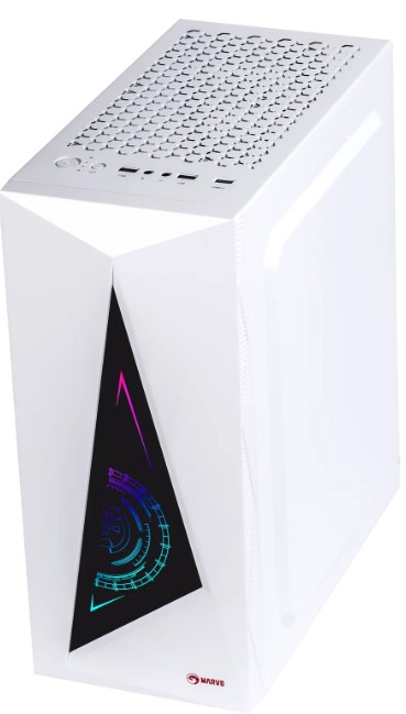 Case Pc Gamer Marvo CA-119WH, Cubierta Metalica, Panel lateral plastico, Frontal metalico, Usb 3.0, 2Usb 2.0, Black Malla y led Rgb, Audio HD, Usb 3.0 y 2.0, color Blanco
