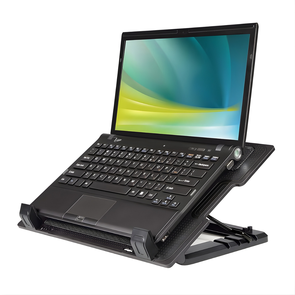 Base Enfriadora  desde 7" hasta 14", 1 Ventilador grande, 2 Puertos Usb, 5 Niveles de elevacion regulables, Luz led, Nuevo