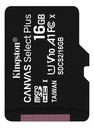 MicroSD 16GB Kingston Canvas Select Plus, A1, clase 10, 100MB/s