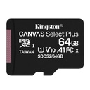 MicroSD 64GB Kingston Canvas Select Plus, A1, clase 10, 100MB/s