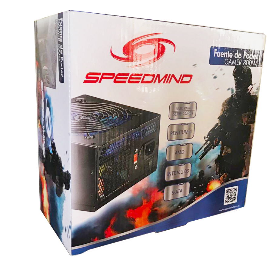 Fuente de Poder SPEEDMIND 800W reales 40A Conector Sata/Ide PCI-E Tipo Gamer