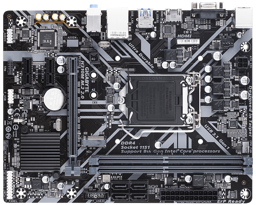 Mainboard Gigabyte  H310M M.2 2.0, Usb 3.1, LGA1151, 9na y 8va Gen,  DDR4 Velocidad max 2933MHZ, ssd M2, Micro Atx, Bios AMI, 128Mb Nuevo, Garantia 1 año