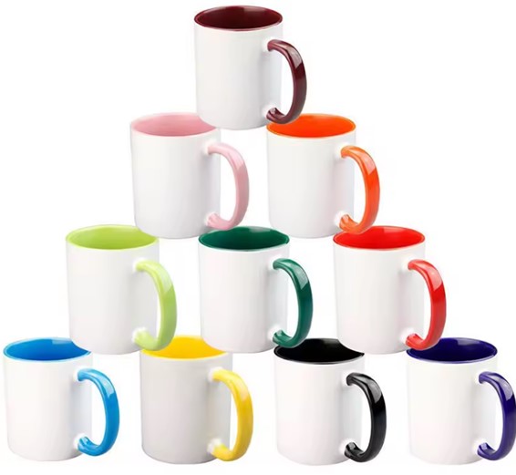 Jarro para Sublimacion 11oz asa e interior de colores, AAA, Importado