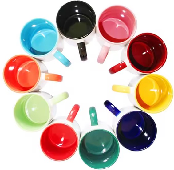 Jarro para Sublimacion 11oz asa e interior de colores, AAA, Importado