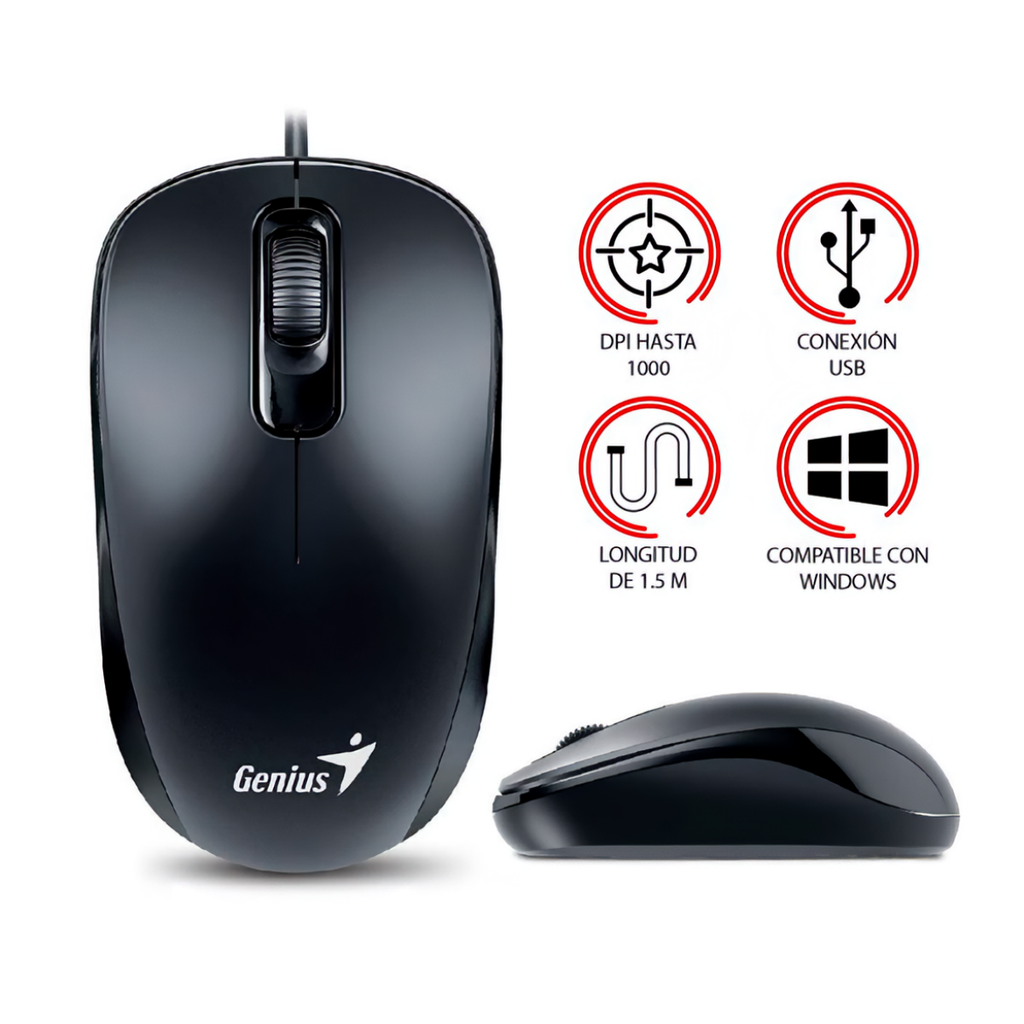 Mouse Genius DX-110, Usb optico, 3 botones, G5, ambidextro, color Negro